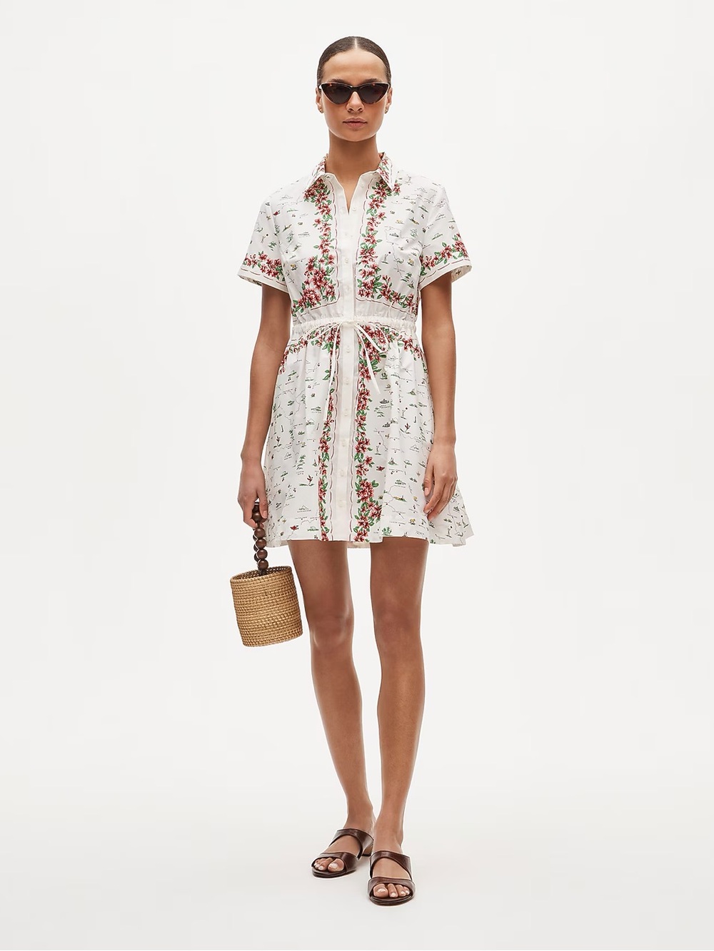 J.Crew Tall Cerise mini shirt-dress in map-print cotton poplin